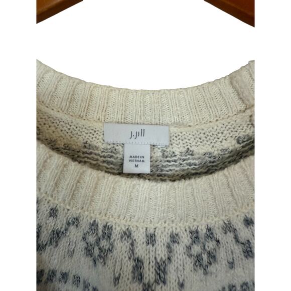 Not For Sale J.Jill Fair Isle Sweater Women Medium White Winter Cozy Cotton - Picture 5 of 8